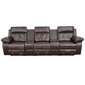 Reel Comfort Series 3-Seat Reclining Brown LeatherSoft Theater Seating Unit with Straight Cup Holders, BT-70530-3-BRN-GG