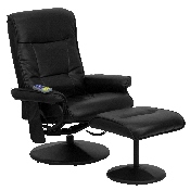 Massaging Multi-Position Recliner with Side Pocket and Ottoman in Black LeatherSoft, BT-7320-MASS-BK-GG