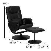 Massaging Multi-Position Recliner with Deep Side Pockets and Ottoman with Wrapped Base in Black LeatherSoft, BT-753P-MASSAGE-BK-GG
