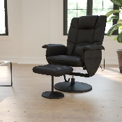 Massaging Multi-Position Recliner with Deep Side Pockets and Ottoman with Wrapped Base in Black LeatherSoft, BT-753P-MASSAGE-BK-GG