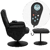 Massaging Multi-Position Recliner with Deep Side Pockets and Ottoman with Wrapped Base in Black LeatherSoft, BT-753P-MASSAGE-BK-GG