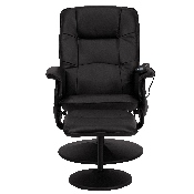 Massaging Multi-Position Recliner with Deep Side Pockets and Ottoman with Wrapped Base in Black LeatherSoft, BT-753P-MASSAGE-BK-GG
