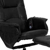 Massaging Multi-Position Recliner with Deep Side Pockets and Ottoman with Wrapped Base in Black LeatherSoft, BT-753P-MASSAGE-BK-GG