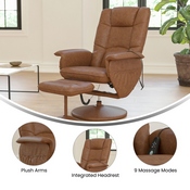 Cason Massaging Adjustable Recliner with Deep Side Pockets and Ottoman with Wrapped Base in Brown LeatherSoft, BT-753P-MASSAGE-CGN-GG