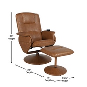 Cason Massaging Adjustable Recliner with Deep Side Pockets and Ottoman with Wrapped Base in Brown LeatherSoft, BT-753P-MASSAGE-CGN-GG