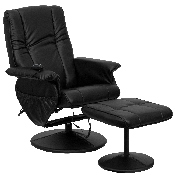 Massaging Multi-Position Recliner and Ottoman with Wrapped Base in Black LeatherSoft, BT-7600P-MASSAGE-BK-GG