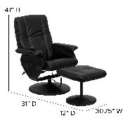 Massaging Multi-Position Recliner and Ottoman with Wrapped Base in Black LeatherSoft, BT-7600P-MASSAGE-BK-GG