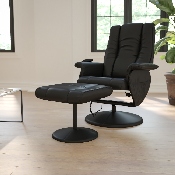 Massaging Multi-Position Recliner and Ottoman with Wrapped Base in Black LeatherSoft, BT-7600P-MASSAGE-BK-GG