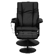 Massaging Multi-Position Recliner and Ottoman with Wrapped Base in Black LeatherSoft, BT-7600P-MASSAGE-BK-GG