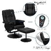 Massaging Multi-Position Recliner and Ottoman with Wrapped Base in Black LeatherSoft, BT-7600P-MASSAGE-BK-GG