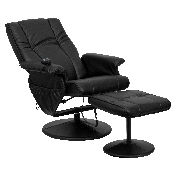Massaging Multi-Position Recliner and Ottoman with Wrapped Base in Black LeatherSoft, BT-7600P-MASSAGE-BK-GG