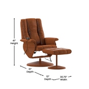 Hall Massaging Heat Controlled Adjustable Recliner and Ottoman with Wrapped Base in Brown LeatherSoft, BT-7600P-MASSAGE-CGN-GG