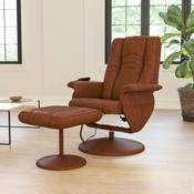 Hall Massaging Heat Controlled Adjustable Recliner and Ottoman with Wrapped Base in Brown LeatherSoft, BT-7600P-MASSAGE-CGN-GG