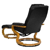 Contemporary Multi-Position Recliner and Ottoman with Swivel Maple Wood Base in Black LeatherSoft, BT-7615-BK-CURV-GG