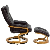 Contemporary Multi-Position Recliner and Ottoman with Swivel Maple Wood Base in Brown LeatherSoft, BT-7615-BN-CURV-GG