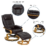 Contemporary Multi-Position Recliner and Ottoman with Swivel Maple Wood Base in Brown LeatherSoft, BT-7615-BN-CURV-GG