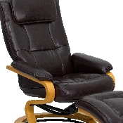 Contemporary Multi-Position Recliner and Ottoman with Swivel Maple Wood Base in Brown LeatherSoft, BT-7615-BN-CURV-GG