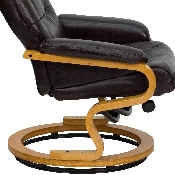 Contemporary Multi-Position Recliner and Ottoman with Swivel Maple Wood Base in Brown LeatherSoft, BT-7615-BN-CURV-GG