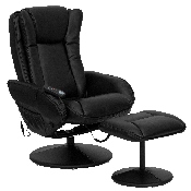 Massaging Multi-Position Plush Recliner with Side Pocket and Ottoman in Black LeatherSoft, BT-7672-MASSAGE-BK-GG