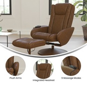 Poppy Massaging Multi-Position Plush Recliner with Side Pocket and Ottoman in Brown LeatherSoft, BT-7672-MASSAGE-CGN-GG