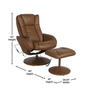 Poppy Massaging Multi-Position Plush Recliner with Side Pocket and Ottoman in Brown LeatherSoft, BT-7672-MASSAGE-CGN-GG