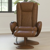 Poppy Massaging Multi-Position Plush Recliner with Side Pocket and Ottoman in Brown LeatherSoft, BT-7672-MASSAGE-CGN-GG