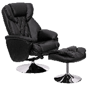 Transitional Multi-Position Recliner and Ottoman with Chrome Base in Black LeatherSoft, BT-7807-TRAD-GG