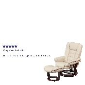 Contemporary Multi-Position Recliner with Horizontal Stitching and Ottoman with Swivel Mahogany Wood Base in Beige LeatherSoft, BT-7818-BGE-GG