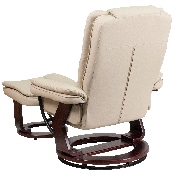 Contemporary Multi-Position Recliner with Horizontal Stitching and Ottoman with Swivel Mahogany Wood Base in Beige LeatherSoft, BT-7818-BGE-GG
