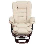 Contemporary Multi-Position Recliner with Horizontal Stitching and Ottoman with Swivel Mahogany Wood Base in Beige LeatherSoft, BT-7818-BGE-GG