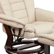Contemporary Multi-Position Recliner with Horizontal Stitching and Ottoman with Swivel Mahogany Wood Base in Beige LeatherSoft, BT-7818-BGE-GG