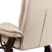 Contemporary Multi-Position Recliner with Horizontal Stitching and Ottoman with Swivel Mahogany Wood Base in Beige LeatherSoft, BT-7818-BGE-GG