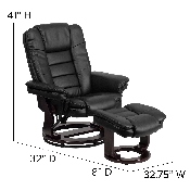 Contemporary Multi-Position Recliner with Horizontal Stitching and Ottoman with Swivel Mahogany Wood Base in Black LeatherSoft, BT-7818-BK-GG