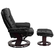 Contemporary Multi-Position Recliner with Horizontal Stitching and Ottoman with Swivel Mahogany Wood Base in Black LeatherSoft, BT-7818-BK-GG