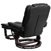 Contemporary Multi-Position Recliner with Horizontal Stitching and Ottoman with Swivel Mahogany Wood Base in Black LeatherSoft, BT-7818-BK-GG