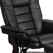 Contemporary Multi-Position Recliner with Horizontal Stitching and Ottoman with Swivel Mahogany Wood Base in Black LeatherSoft, BT-7818-BK-GG