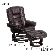 Contemporary Multi-Position Recliner with Horizontal Stitching and Ottoman with Swivel Mahogany Wood Base in Brown LeatherSoft, BT-7818-BN-GG