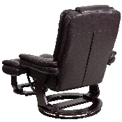 Contemporary Multi-Position Recliner with Horizontal Stitching and Ottoman with Swivel Mahogany Wood Base in Brown LeatherSoft, BT-7818-BN-GG