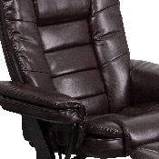 Contemporary Multi-Position Recliner with Horizontal Stitching and Ottoman with Swivel Mahogany Wood Base in Brown LeatherSoft, BT-7818-BN-GG