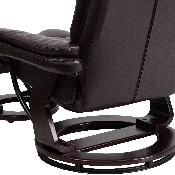 Contemporary Multi-Position Recliner with Horizontal Stitching and Ottoman with Swivel Mahogany Wood Base in Brown LeatherSoft, BT-7818-BN-GG