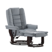 Bali Contemporary Multi-Position Recliner with Horizontal Stitching and Ottoman with Swivel Mahogany Wood Base in Gray LeatherSoft, BT-7818-GY-GG