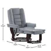 Bali Contemporary Multi-Position Recliner with Horizontal Stitching and Ottoman with Swivel Mahogany Wood Base in Gray LeatherSoft, BT-7818-GY-GG