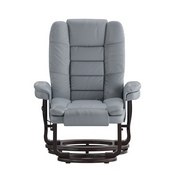 Bali Contemporary Multi-Position Recliner with Horizontal Stitching and Ottoman with Swivel Mahogany Wood Base in Gray LeatherSoft, BT-7818-GY-GG