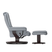 Bali Contemporary Multi-Position Recliner with Horizontal Stitching and Ottoman with Swivel Mahogany Wood Base in Gray LeatherSoft, BT-7818-GY-GG