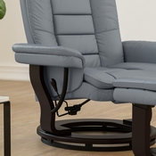 Bali Contemporary Multi-Position Recliner with Horizontal Stitching and Ottoman with Swivel Mahogany Wood Base in Gray LeatherSoft, BT-7818-GY-GG