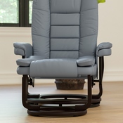 Bali Contemporary Multi-Position Recliner with Horizontal Stitching and Ottoman with Swivel Mahogany Wood Base in Gray LeatherSoft, BT-7818-GY-GG