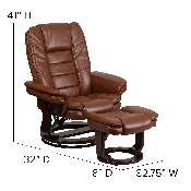 Contemporary Multi-Position Recliner with Horizontal Stitching and Ottoman with Swivel Mahogany Wood Base in Brown Vintage Leather, BT-7818-VIN-GG