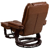 Contemporary Multi-Position Recliner with Horizontal Stitching and Ottoman with Swivel Mahogany Wood Base in Brown Vintage Leather, BT-7818-VIN-GG