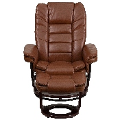 Contemporary Multi-Position Recliner with Horizontal Stitching and Ottoman with Swivel Mahogany Wood Base in Brown Vintage Leather, BT-7818-VIN-GG
