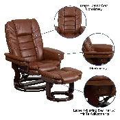 Contemporary Multi-Position Recliner with Horizontal Stitching and Ottoman with Swivel Mahogany Wood Base in Brown Vintage Leather, BT-7818-VIN-GG
